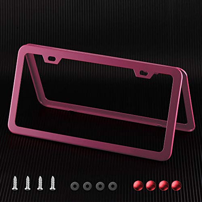 Pink License Plate Frame, Metal Thin Stainless Steel with 2 Holes Screw Cap, 2 Pack (Pink (Women's Favorite)) - color: Pink (Women's Favorite)