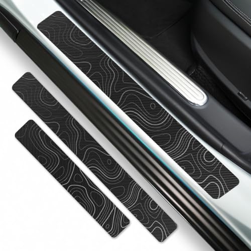 ZORAPULZE 4PCS Car Door Sill Protector Carbon Fiber Scratch Resistant Sticker Topographic Map Door Entry Guard Scuff Plate Film for Cars SUVs Off-Road, Universal Trim Accessories - color: Topographic Map