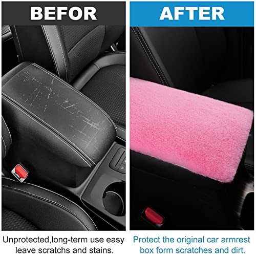 Fluffy Furry Armrest Cover for Car, Auto Center Console Cover Pad Car Soft Console Pad Wool Fur Armrest Seat Box Cover Protector Universal Fit for Most Vehicle, SUV (Pink) - color: Pink