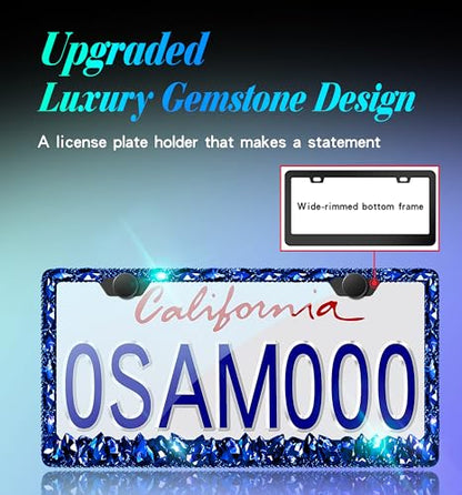 Blue Bling License Plate Frames 2 Pack Sparkly Glitter Bedazzled License Plate Frame Bling License Plate Holder Cover - High End Gift Box Packaging - color: CPJ-03-Dark Blue
