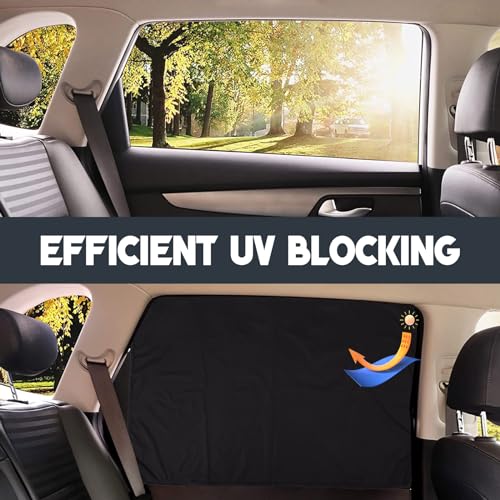 ZATOOTO Car Window Curtains - 2 Pcs Black Silk Side Rear Protection Covers - Magnetic Privacy Sun Shade Keeps Cooler for Baby Kids Sleeping - color: Black Faux Silk Flat-Rear 2PCS