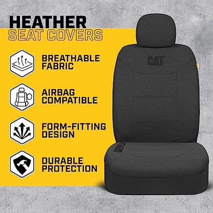 Cat CozyBlend Car Seat Covers, Charcoal Heather - Premium Jersey Fabric Seat Covers for Cars Trucks SUV, Breathable Cotton Car Seat Covers Front Seats Only, Universal Fit Automotive Interior Covers - color: Charcoal Gray
