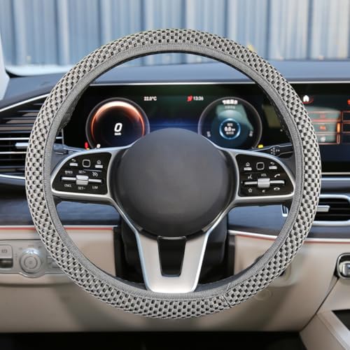 Elastic Stretch Steering Wheel Cover, Anti-Slip 15 inch Microfiber Odorless Breathable Ice Silk Car Steering Wheel Protector, Easy Carry, Warm in Winter & Cool in Summer (Grey) - color: Grey
