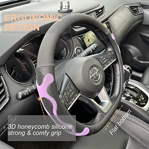PINCTROT D Shaped Comfy Grip Steering Wheel Cover, Anti-Slip Design, Flat Bottom 14.5-15 Inch(Silicone Purple) - color: 6.Purple, size: D Shaped/Flat Bottom[14 1/2''-15'']
