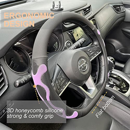 PINCTROT D Shaped Comfy Grip Steering Wheel Cover, Anti-Slip Design, Flat Bottom 14.5-15 Inch(Silicone Purple) - color: 6.Purple, size: D Shaped/Flat Bottom[14 1/2''-15'']