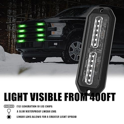 WINECO Green 8pcs Ultra Slim LED Emergency Strobe Police Lights, Surface Mount Grill Grille Hazard Safty Warning Flashing Light for Volunteer Trucks Vehicles - color: Green