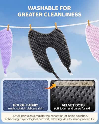 Memory Foam Kids Travel Pillow, Car Pillow for Kids, H-Shape Car Pillows for Sleeping, Removable Pillowcase, Adjustable, Velvet Dots, Black - color: Velvet Dots Black