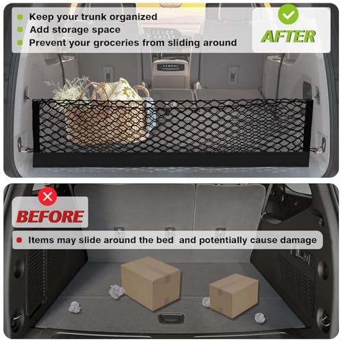 Muslogy Truck Bed Cargo Net Trunk Netting Compatible with 2015-2020 Chevy Suburban | GMC Yukon XL Accessories, Pickup Cargo Organizer SUV Sedan Storage Net w/Heavy Duty Carabiners - style: 2015-2020 Suburban & Yukon XL