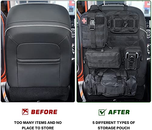 Z8 Tactical Front Seat Back Storage Bag/Hanger Bag Organizer with 5 Bags,Universal fits for All Vehicel - color: Black