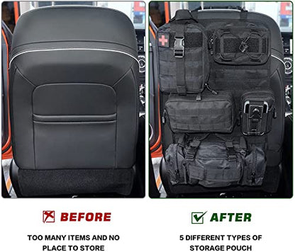 Z8 Tactical Front Seat Back Storage Bag/Hanger Bag Organizer with 5 Bags,Universal fits for All Vehicel - color: Black