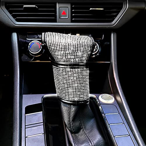 Auto Gear Shift Car Knob Gear Stick Protector PU Leather Shift Gear Cover with Bling Interior Accessories Universal for SUV Truck (White) - color: White