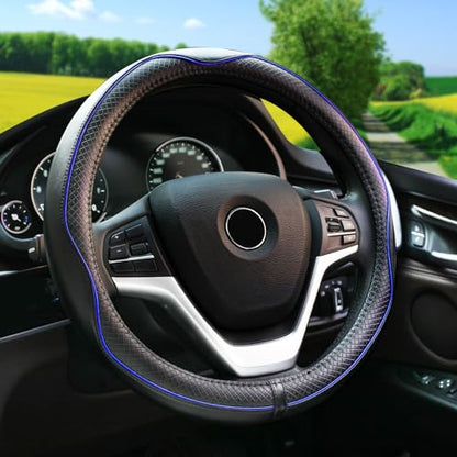 Rueesh Microfiber Leather Steering Wheel Cover Anti-Slip Matte Finish Auto Car Wheel Cover Universal 15 Inch Wheel Cover for Car Embossing Pattern Blue Line - color: Blue Line