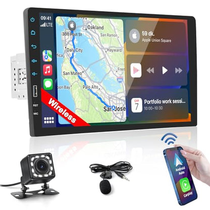 Inefala 9" Wireless Carplay Car Stereo Single Din Touchscreen Radio Android Auto, Mirror Link, Bluetooth, FM, EQ, SWC, Car Audio Receiver Support USB Phone Charging DVR, with Backup Camera Mic - style: 9" Wireless Carplay