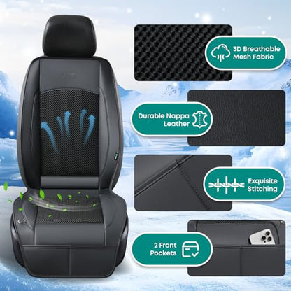 FLORICH Cooling Car Seat Cover Front Seat, 12V-24V Ventilated Seat Cushion, Cooling Car Seat Cushion with 2 Powerful Turbo Fans 3-Speed Adjustable for Summer Driving, Universal Fit for Car SUV Truck - color: Black