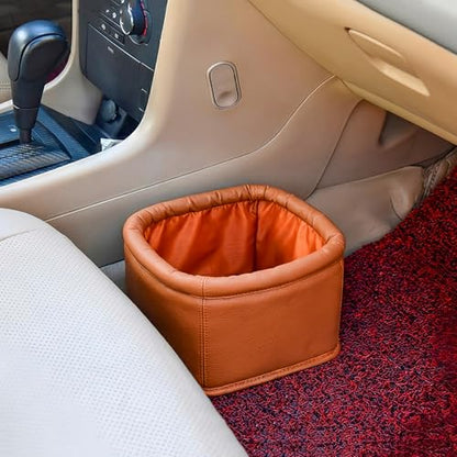 Leather Car Trash Can, Luxury Car Organizer, Leakproof Garbage Can for Car and Trucks, Brown - color: Brown