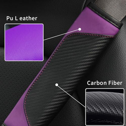 2PCS Car Seat Belt Cover, Carbon Fiber Safety Seatbelt Shoulder Strap Covers, Breathable Leather Soft Harness Pad for Car Interior Accessories (Black/Purple) - color: Black/Purple