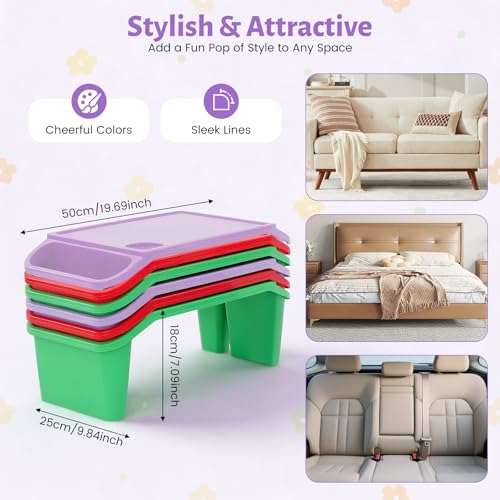 6 Pack Kids Lap Tray with Storage Slots, Stackable Portable Kids Lap Desk, 20" L X 10" W X 7" H Plastic Table Kids Activity Tray for Writing Eating Drawing Reading (Red, Green, and Purple) - color: Red+green+purple