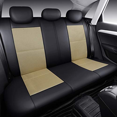 P&J AUTO Leather and Mesh Car Seat Cover Full Set in 9pcs Universal Fit for Cars Trucks Vans & SUVs Airbag Compatible (Beige) - color: Beige