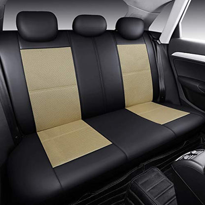 P&J AUTO Leather and Mesh Car Seat Cover Full Set in 9pcs Universal Fit for Cars Trucks Vans & SUVs Airbag Compatible (Beige) - color: Beige