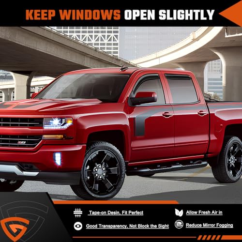 Rain Guards Fit for Chevy Silverado/GMC Sierra 1500 Crew Cab 2014 2015 2016 2017 2018, Tape-On Window Deflector Extra Durable Side Sun Rain Guard 2014-2018 Silverado/Sierra Visor Deflectors Black - size: Fit for Chevy Silverado/GMC Sierra 2014-2018