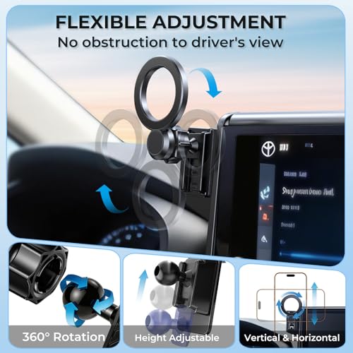 Car Phone Holder for Volkswagen VW Tiguan 2026 2025 (Only for 12.9-Inch Screen, Not for 15-Inch) 360° Rotation Magnetic Cell Phone Mount, Compatible with Magsafe, Does Not Affect Air Vent - style: Fit for 2025-2026 Tiguan, 12.9-Inch