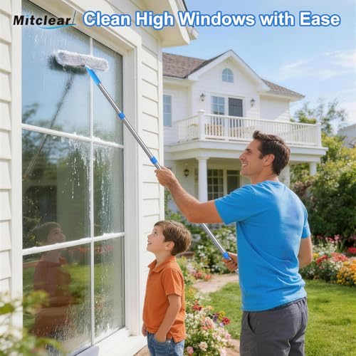 Mitclear 77'' Professional Squeegee Window Cleaner Tool with Extension Pole, Car Windshield Cleaning Kit with Long Handle, Window Washing Equipment for Indoor Outdoor Windows & Car Glass - size: 6.5 Feet