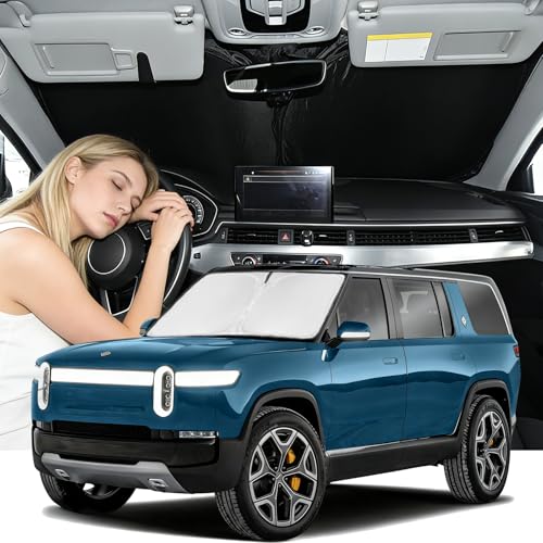 Windshield Sunshade for Rivian R1S 2022-2025 2026 Sun Shade Car Windshield Upgrade 4 Layers Blocks UV Rays Custom Fit R1S Car Window Shade Front Windshield Sun Visor Keep Cool Car Accessories - size: for Rivian R1S 2022-2026