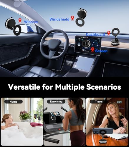 2-Pack Vacuum Suction Magnetic Phone Holder for Car Dashboard, Windshield - Hands-Free Strong Grip Mount with 360° Rotation for iPhone & Android Phones