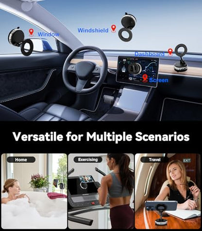 2-Pack Vacuum Suction Magnetic Phone Holder for Car Dashboard, Windshield - Hands-Free Strong Grip Mount with 360° Rotation for iPhone & Android Phones
