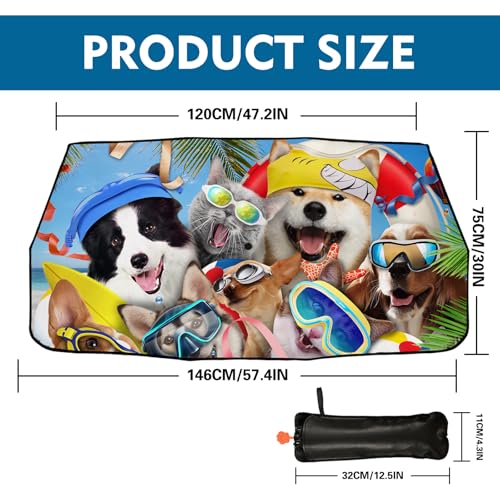 Car Windshield Sun Shade Umbrella Beach Dogs Car Foldable Umbrella Sunshade for Front Window Car Accessories Car Windshield Foldable Umbrella Blocks Uv Rays - color: Beach Dogs