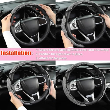 West Llama Diamond Bling Car Steering Wheel Cover with Crystal Rhinestones,3PCS Segmented Steering Wheel Protector,Universal for 99% Cars for Women(Black with White Diamond) - color: Black with White Diamond Rhinestones