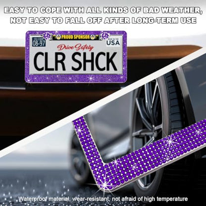 DXNQ Bling License Plate Frame, Sparkly Rhinestone Diamond License Plate Cover with Crystal Screws Caps, Glitter Crystal Stainless Steel License Plate Holder for Women, Car Accessories (Purple) - color: Purple