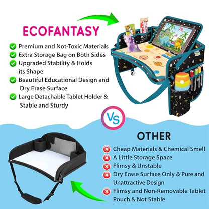 Car Seat Tray for Toddler - Waterproof Carseat Table Top - Kids Travel Tray - Travel and Road Trip Essentials Kids - Lap Desk with Storage -Baby Airplane Travel Accessories (Black) - color: SPACE