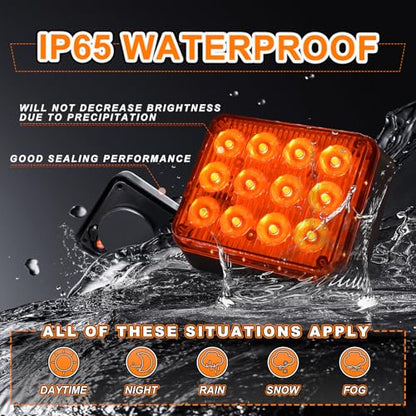 2PCS Amber LED Emergency Strobe Lights, Magnetic Strobe Flashing Beacon Lights Rechargeable Wireless Battery Powered 12-LED Caution Safety Warning Lights for Trucks Trailers Car Van ATV Tow - color: Amber