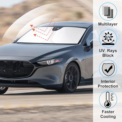 Windshield Sun Shade Custom Fit 2019-2024 2025 2026 Mazda 3 Accessories Mazda3 Hatchback/Sedan Window Shade Cover Foldable Sunshade Front Window Shades Blocker Keeps Cool - size: For Mazda 3 2019-2025