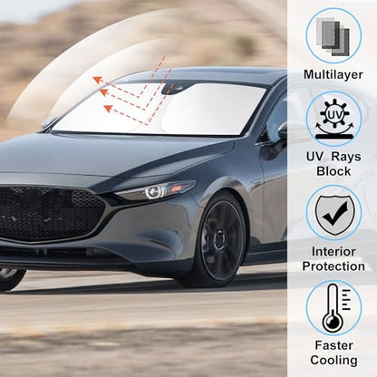 Windshield Sun Shade Custom Fit 2019-2024 2025 2026 Mazda 3 Accessories Mazda3 Hatchback/Sedan Window Shade Cover Foldable Sunshade Front Window Shades Blocker Keeps Cool - size: For Mazda 3 2019-2025
