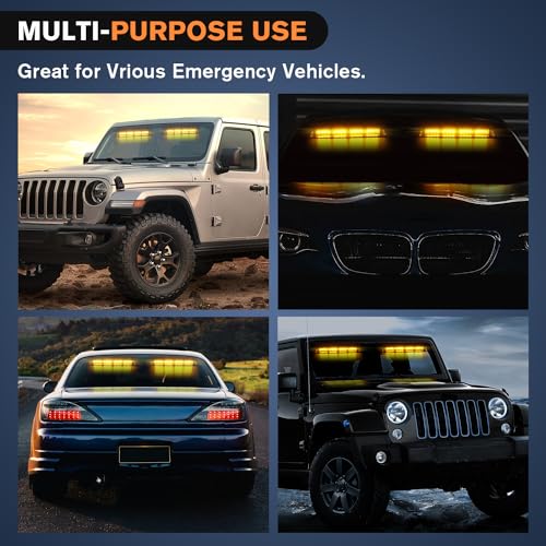 Nilight 32LED Amber Emergency Dash Strobe Lights with Controller Suction Cups Warning Hazard Interior Front/Rear Windshield Deck Split Light Bar for Trucks Construction Vehicles - color: Amber