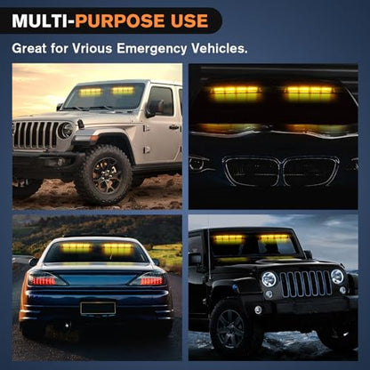 Nilight 32LED Amber Emergency Dash Strobe Lights with Controller Suction Cups Warning Hazard Interior Front/Rear Windshield Deck Split Light Bar for Trucks Construction Vehicles - color: Amber