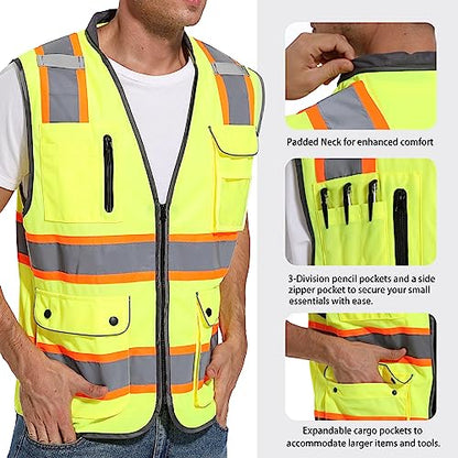 ArcRidge Reflective Safety Vest for Men and Women - High Visibility Construction Vest - Dual Tone Reflective Strips - color: Yellow, size: Medium