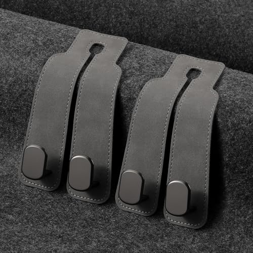KINIVA Car Seat Headrest Storage Hooks, Set of 2, Suede PU Leather, Double Hooks (Grey) - color: Gray