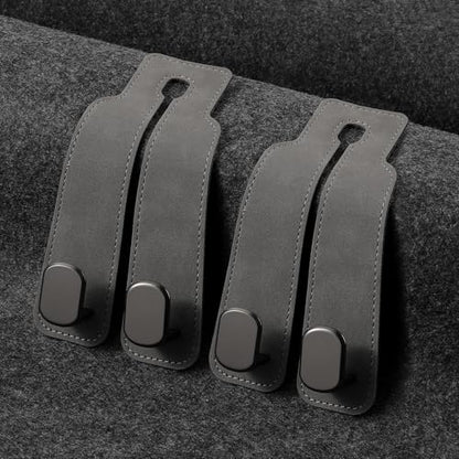 KINIVA Car Seat Headrest Storage Hooks, Set of 2, Suede PU Leather, Double Hooks (Grey) - color: Gray