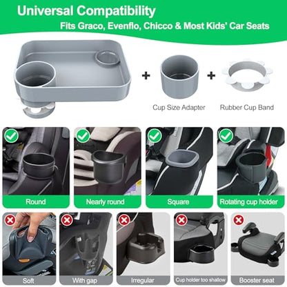 Car Seat Tray for Kids Travel, Carseat Tray for Food Toddler, Car Seat Table Tray, Car Seat Cup Holder Snack Tray for Graco, Evenflo, Chicco, Rotatable Removable Family Road Trip Essentials (Gray) - color: Light gray
