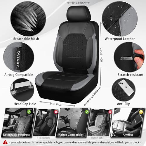 CAR PASS Leather Seat Covers, Automotive Sport Car Seat Cover Super 5mm Composite Sponge Inside, Airbag Compatible Universal Fits Most Cars, SUVs, Trucks and Vans (Full Set,Black & Gray) - color: Black and Gray, size: Full Set