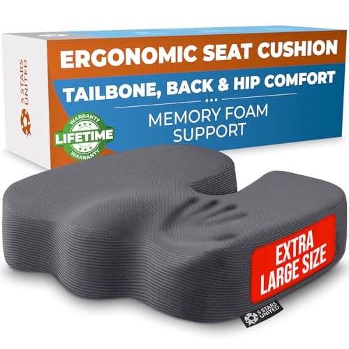 5 STARS UNITED Seat Cushion - Memory Foam Chair Cushion for Tailbone Pain Relief - Ergonomic Support for Coccyx, Sciatica & Butt - Office, Desk & Gaming Chair, Car Seat, Wheelchair, Airplane, D Gray - color: Dark Gray Mesh, size: X-Large