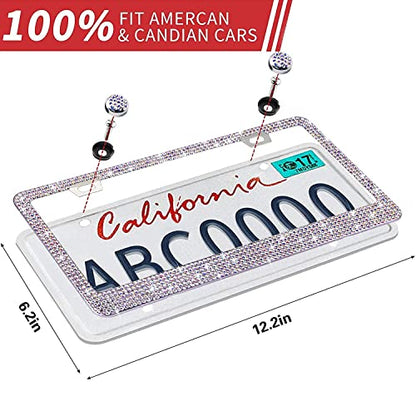Bling Rhinestone License Plate Frame for Women，Diamond Sparkly License Plate Frames| Stainless Steel Frames & Over 1200 pcs Finest 14 Facets Black Glass Crystals Premium Diamond+GiftBox(Colorful) - color: Colorful-2PK