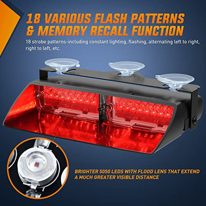 Nilight Red Emergency Strobe Lights Windshield Hazard Warning Safety Flash Light with Suction Cups Super Bright LED for Police Enforcement Firefighters Vehicle Truck - color: Red