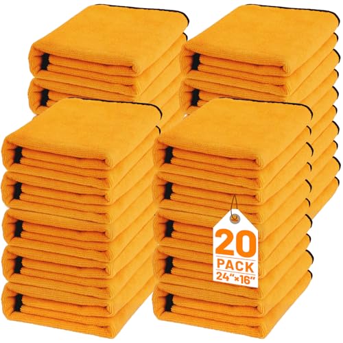 20 Pack Microfiber Car Drying Towel, 15.7 x 23.6 Inch Car Microfiber Cleaning Towels Bulk, Lint-Free, Quick Drying, Dual-Sided Detailing Buffing Polishing Waxing Soft Towels for SUV, Truck and Boats - color: Orange, size: 15.7x23.6in-20 PCS