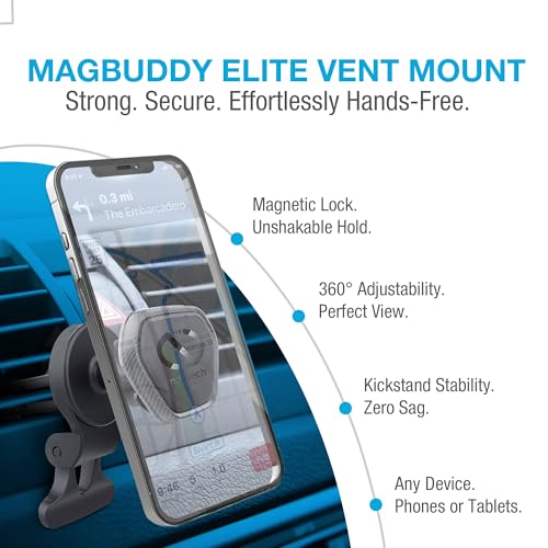 Naztech Magnetic Car Phone Holder Vent - MagBuddy Elite Air Vent Magnetic Phone Mount for Car Magnet Clip Mobile Holder Mount Clip Holders Navigation Bracket Universal Cellphone Automobile Accessories