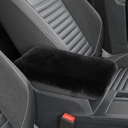 Genuine Sheepskin Center Console Cover Pad Genuine Furry Fluffy Wool Fur Car Armrest Cover Protector Universal Fit for SUV/Truck/Car - color: Shearling-Black