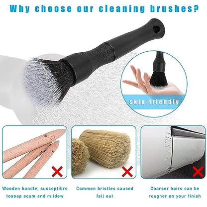 Ziciner Car Detailing Brush, Ultra Soft Car Detail Brush Kit for Elegant Surfaces, Auto Scratch-Free Cleaner Kit for Car Interior & Exterior, Wheels, Dashboard, Engine Bay (Short Handle) - size: Short handle